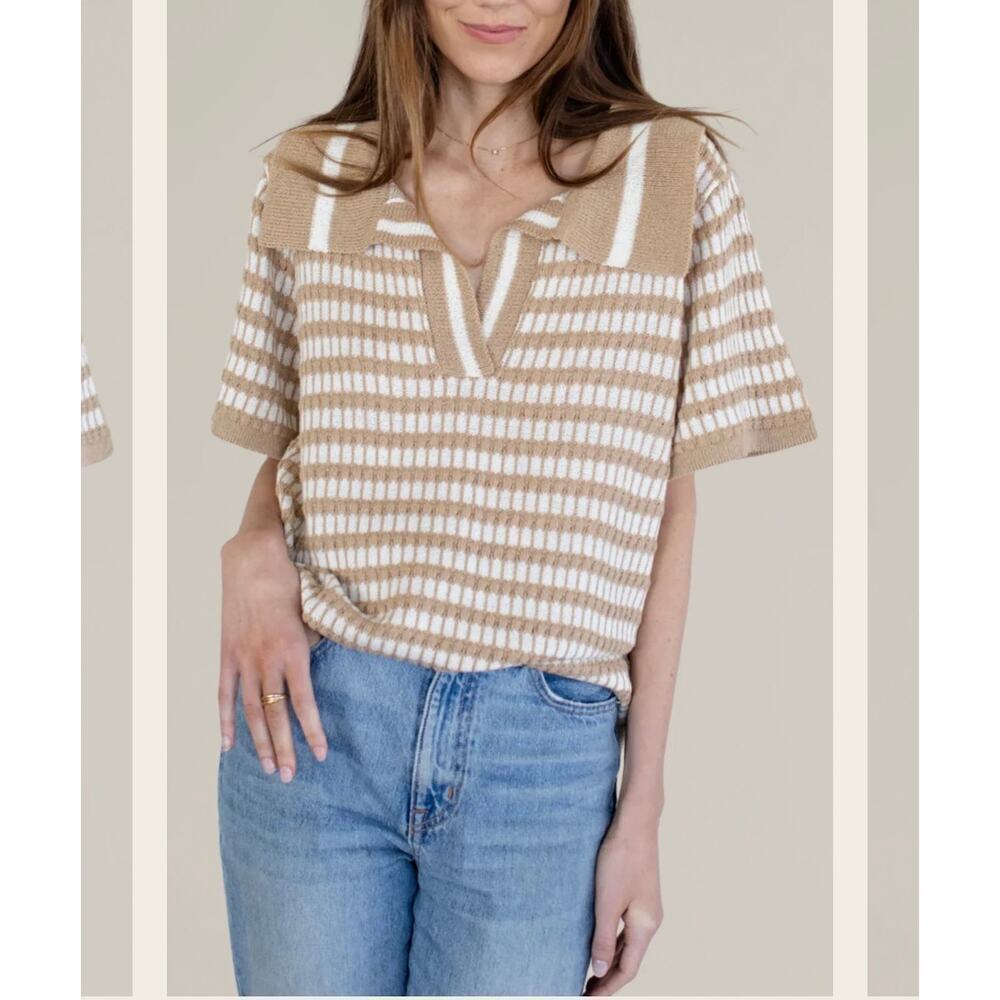 Things between Striped‎ Short Sleeve
Collar Knit Top medium